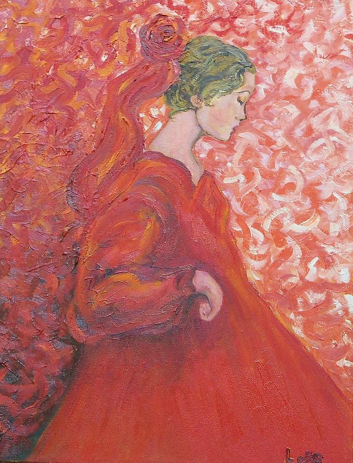 Girl in Red Painting by Lore Rossi