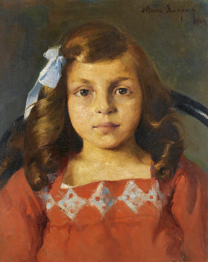 Girl in Red Painting by Nikolaos Lytras