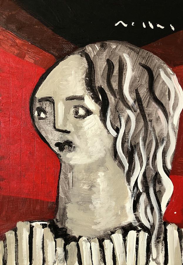 Black And White Painting - Girl in Red Room  by Mark M Mellon