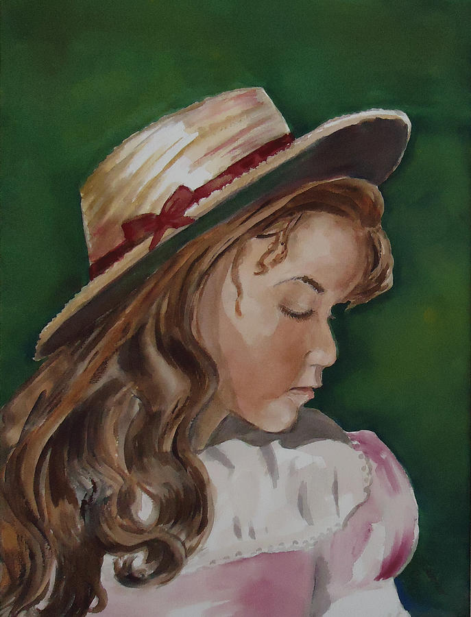 Girl in Ribboned Straw Hat Painting by Charme Curtin
