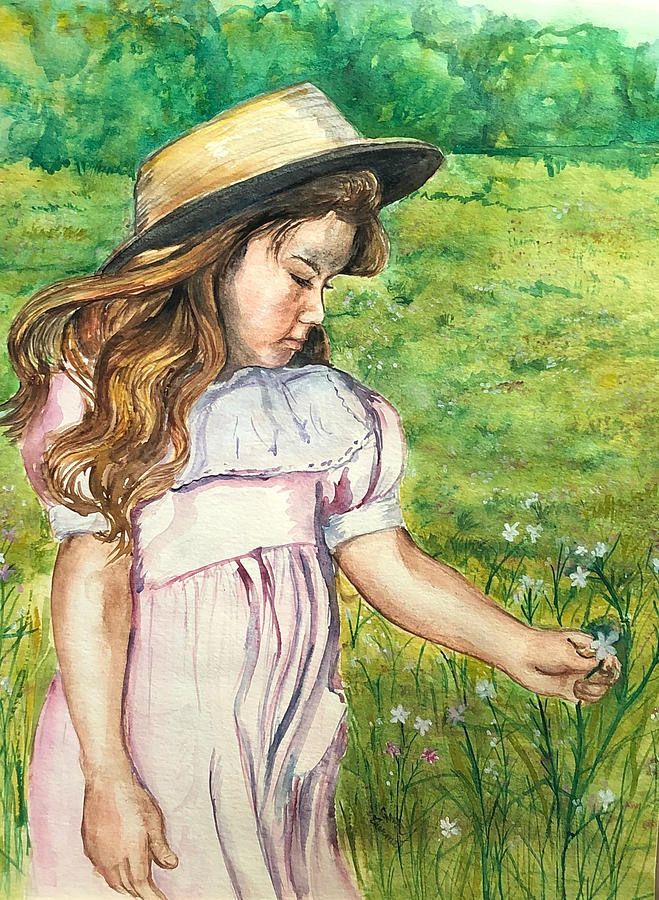 Girl in straw Hat Painting by Charme Curtin