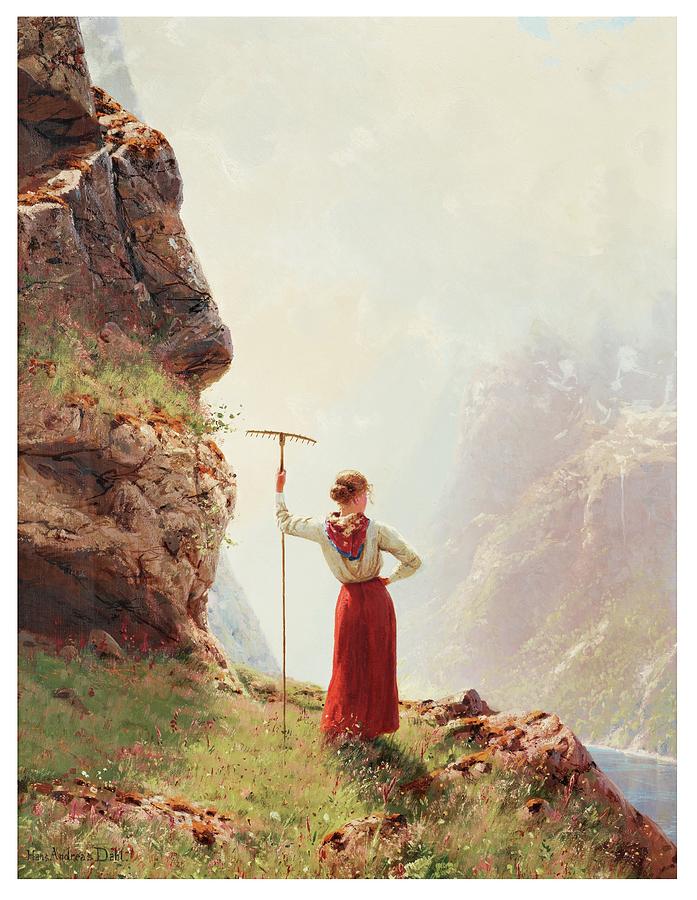 Girl in the fjord country race Painting by MotionAge Designs