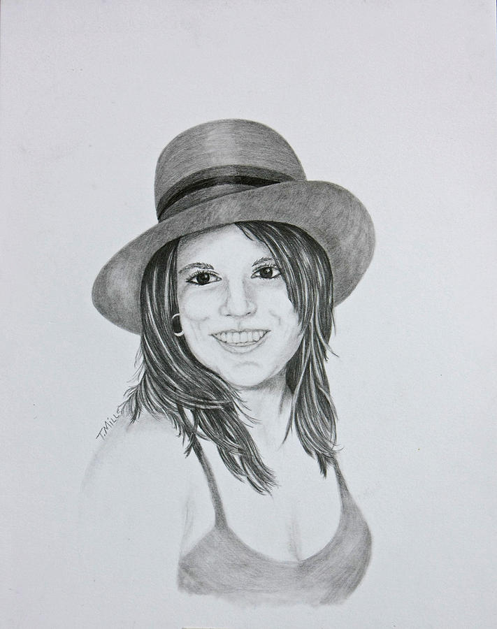 Hat Drawing - Girl in the Hat by Terri Mills