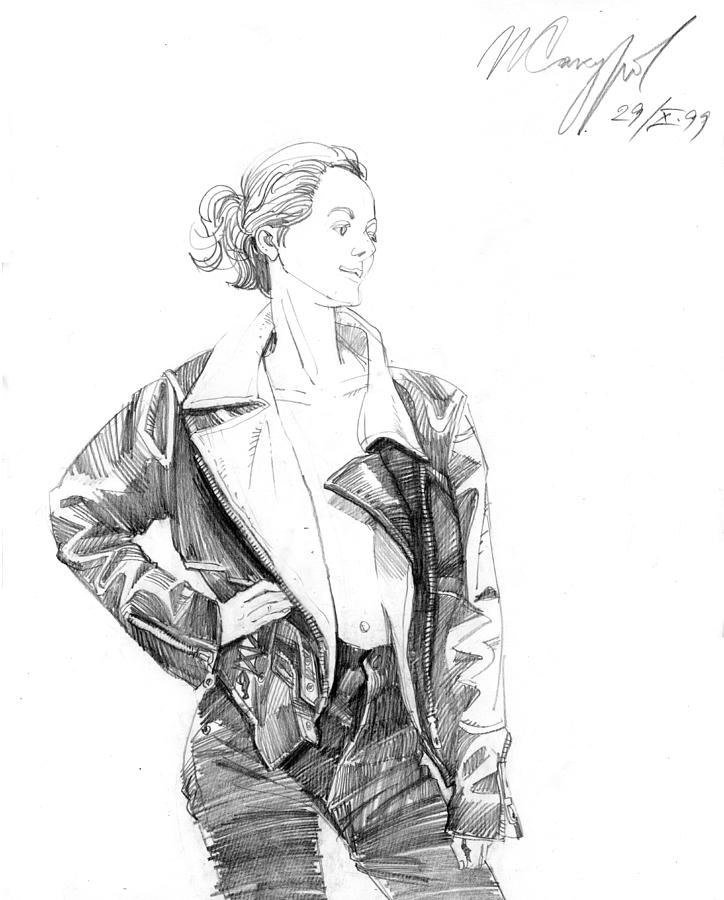Girl in the Leather Jacket Drawing by Igor Sakurov