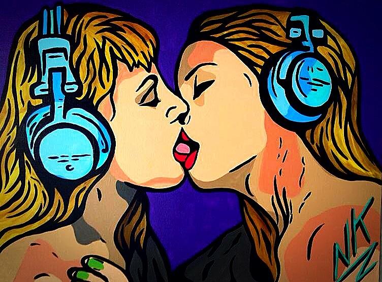 Girl Kiss Painting by Nevets Killjoy