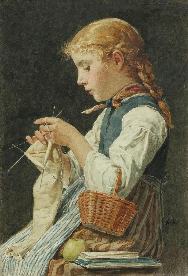 Girl knitting Painting by MotionAge Designs - Pixels