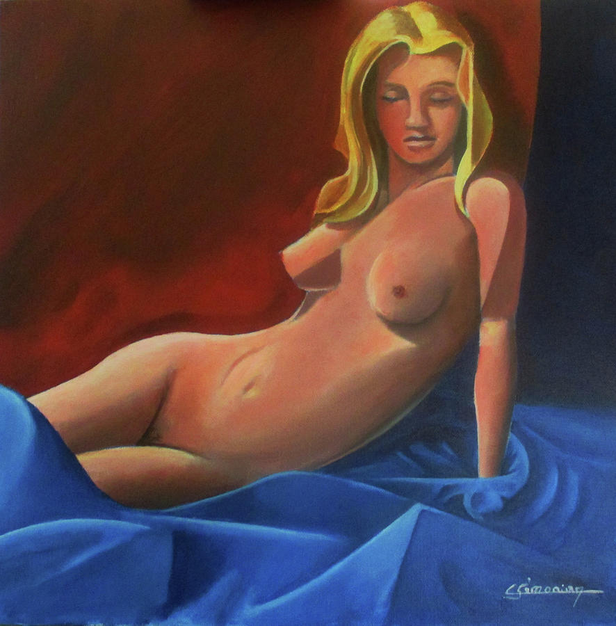Girl looking at her breast Painting by Christian Simonian