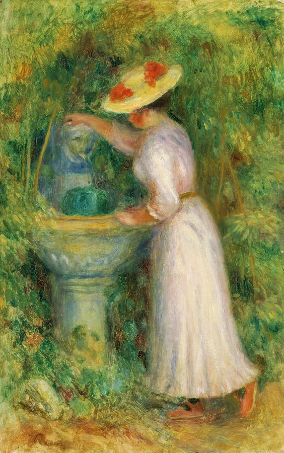 Girl near a Fountain Painting by Pierre-Auguste Renoir