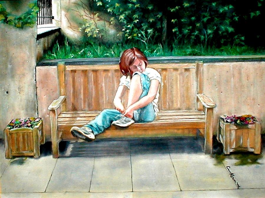 Girl On A Bench Painting by G Cuffia