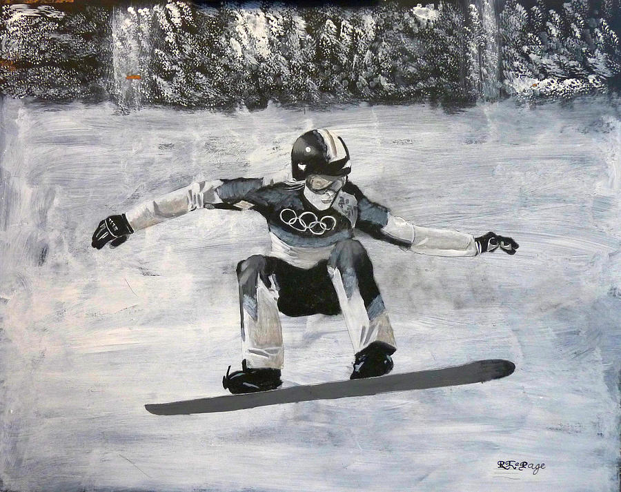 Girl on a snowboard Painting by Richard Le Page