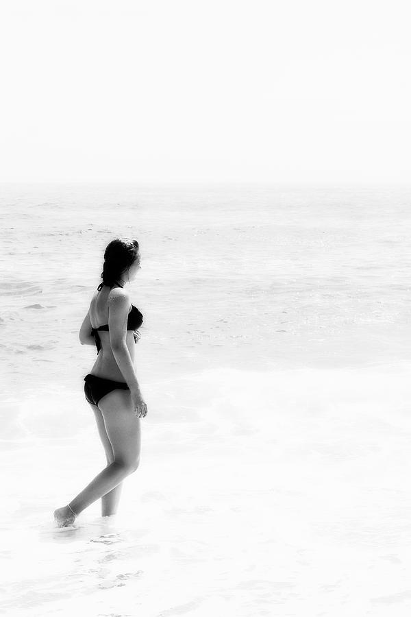 Girl On Beach Black and White Photograph by Randy Steele