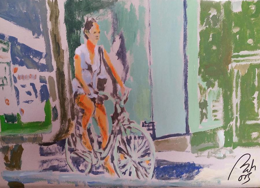 Girl on bike Painting by Bachmors Artist