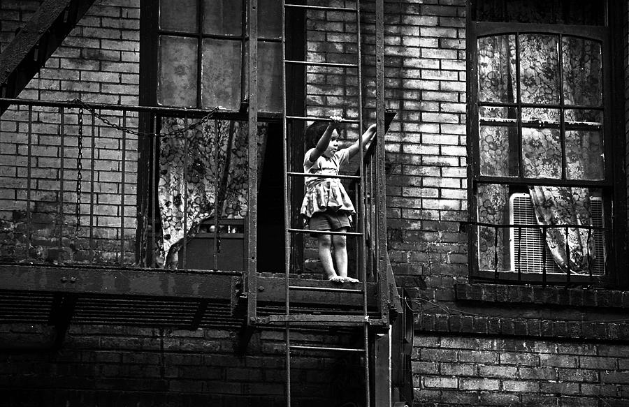 Girl on Fire Escape 1987 Photograph by Tom Callan