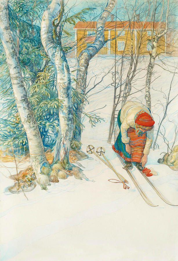 Girl on Skis Painting by Carl Larsson