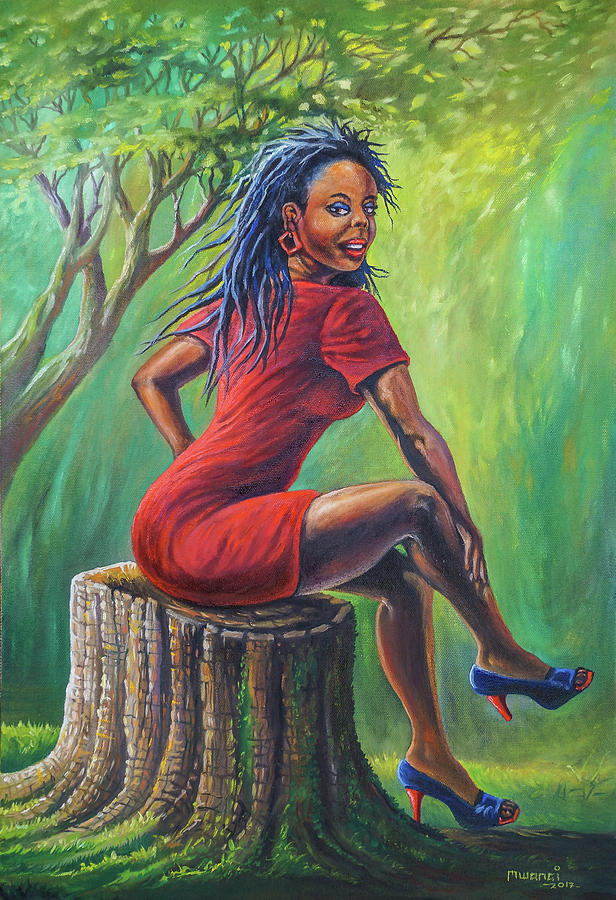 Girl on Stump Painting by Anthony Mwangi