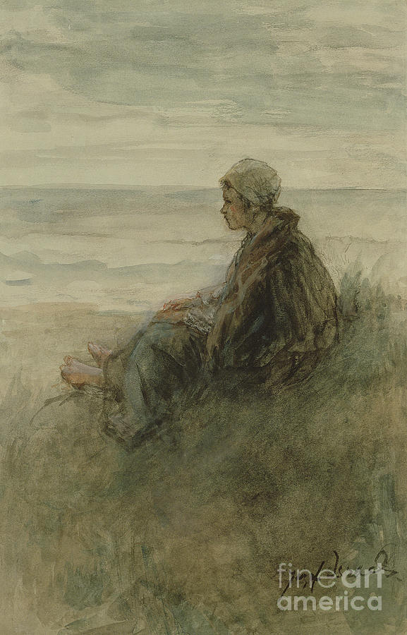 Jozef Israels Painting - Girl on the dunes by Jozef Israels