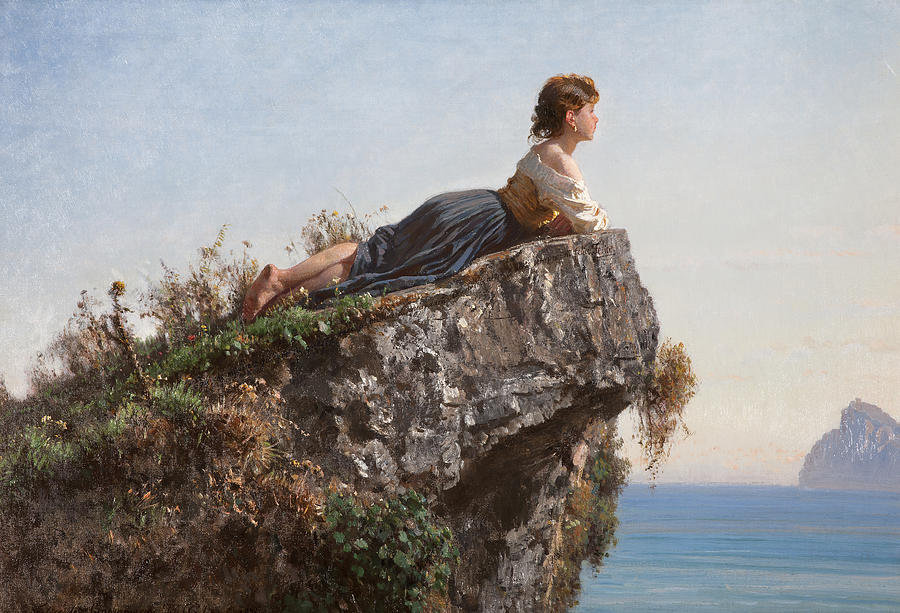 Girl on the Rock in Sorrento Painting by Filippo Palizzi