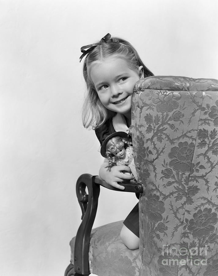 Girl Peeking Around Chair, C.1940s Photograph by H. Armstrong Roberts ...