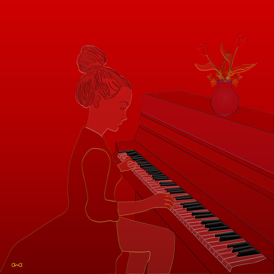 Girl Playing Piano Digital Art