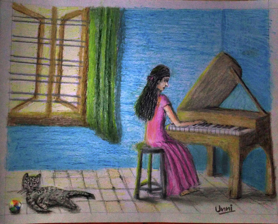 Girl Playing Piano Painting