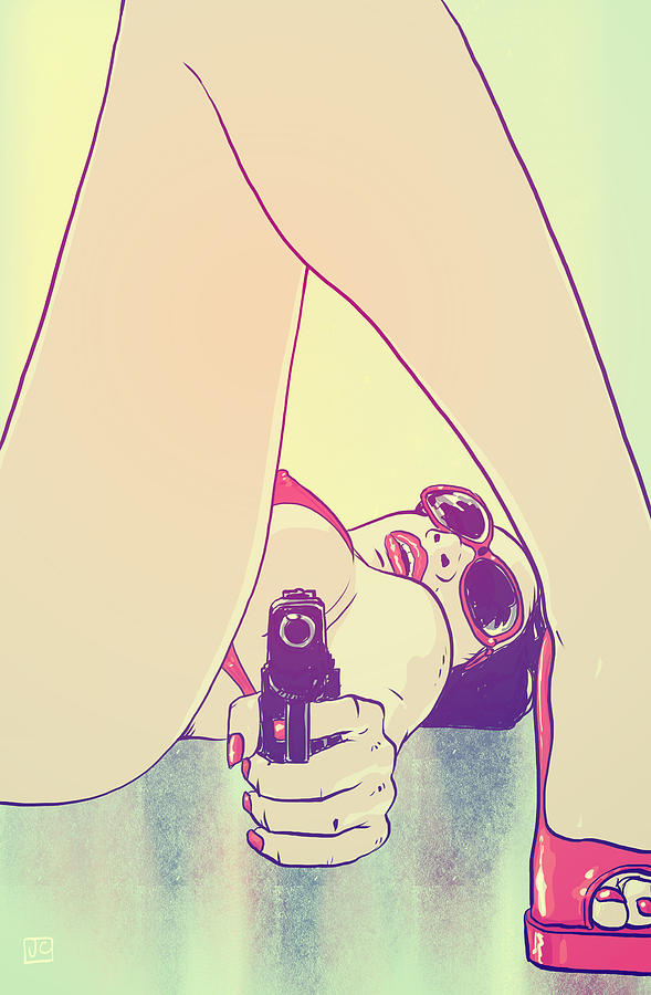 Pulp Drawing - Girl Pointing Gun by Giuseppe Cristiano