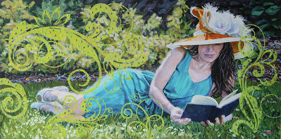 Girl Reading Book Painting by Tommy Midyette