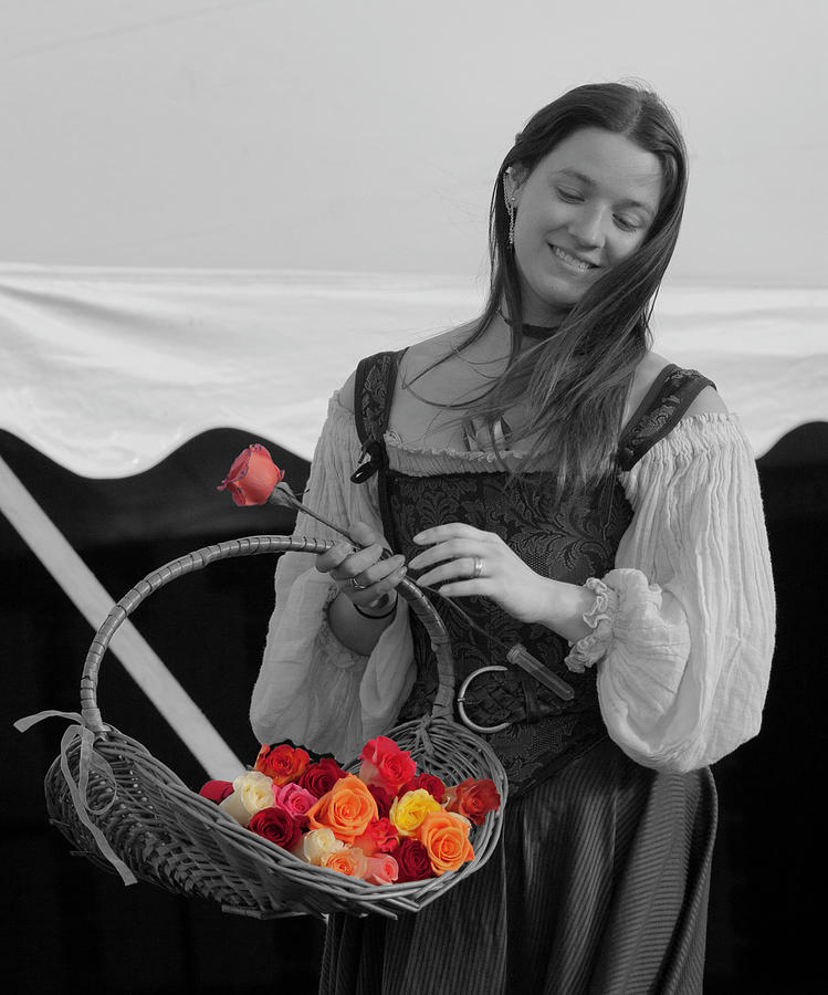 Girl selling roses selective color Photograph by David Freuthal
