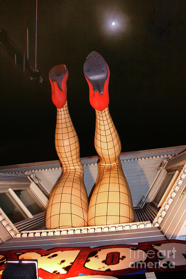 San Francisco Photograph - Girl Sits on Windowsill with stockings and High Heels in the Moo by Wernher Krutein