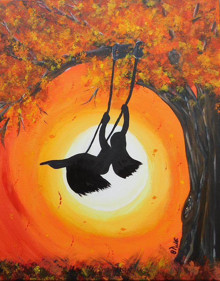 Girl Swinging On An Autumn Evening Painting