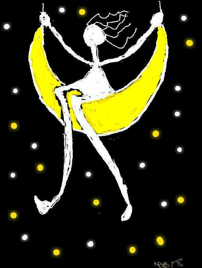 Girl Swinging on Moon Drawing by Kathy Barney