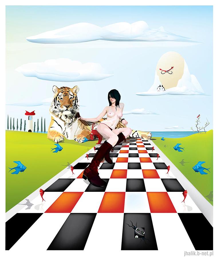 Girl  Tiger And The Rest Digital Art by Jakub Halik