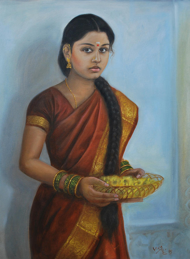 Tamil Girl To The Temple Painting By Vishalandra Dakur Pixels