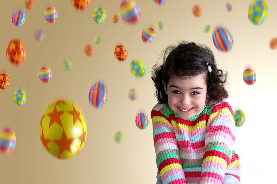 Candy Photograph - Girl Under Eggs by Carlos Caetano