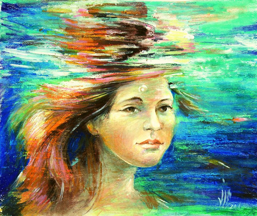 Girl Underwater-from The Naiad Series .modern Painting Of Underwater Environment. Painting by Vali Irina Ciobanu