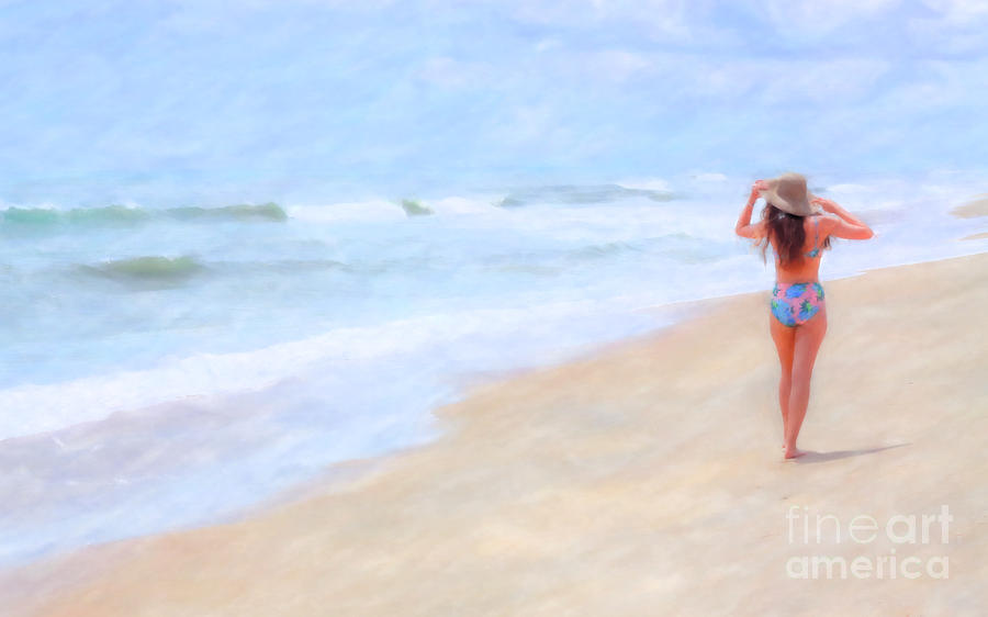 Girl Walking On Beach Watercolor Digital Art