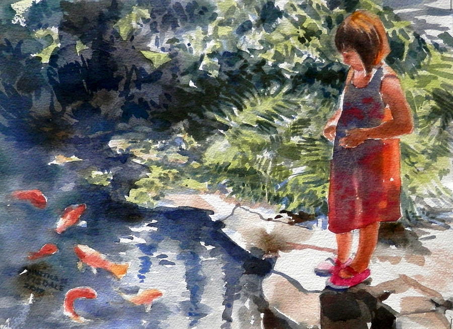 Girl Watching Koi Painting by Martha Tisdale