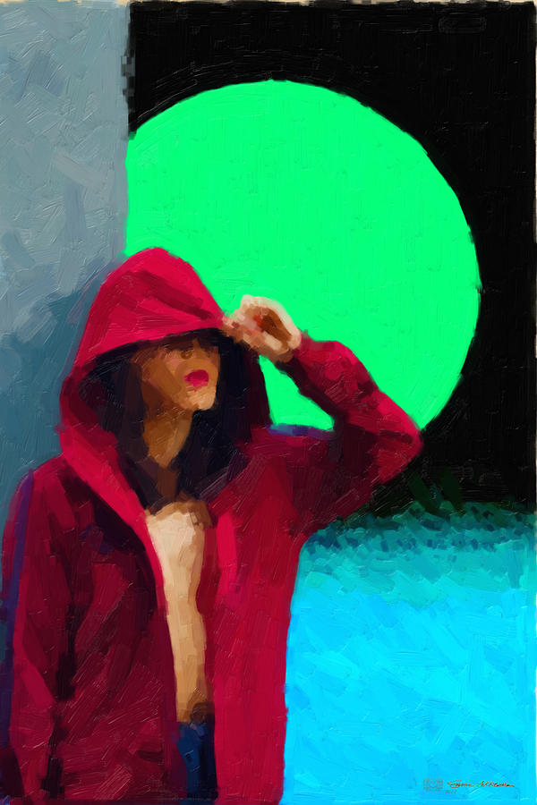 Girl Wearing a Maroon Hoodie Digital Art by Serge Averbukh