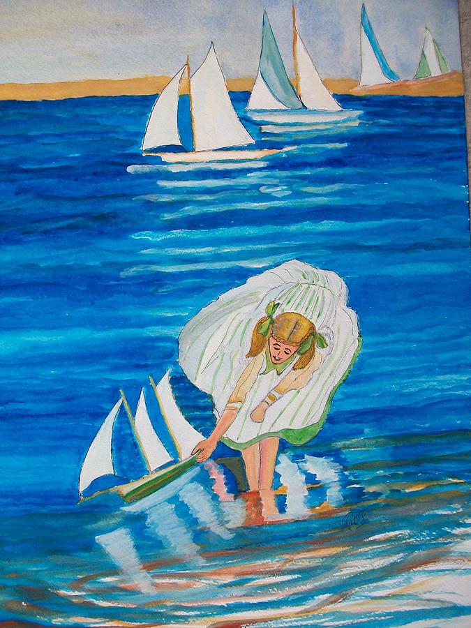 Sail Boats Painting - Girl whith sail boat by Patricia Fragola