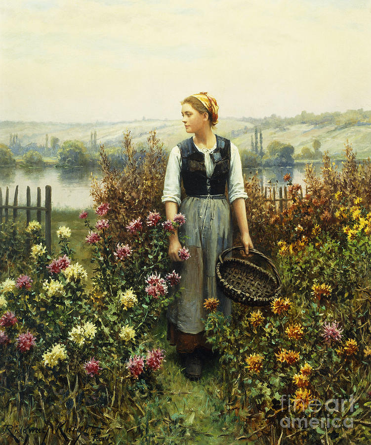 Girl with a Basket in a Garden Painting by Daniel Ridgway Knight
