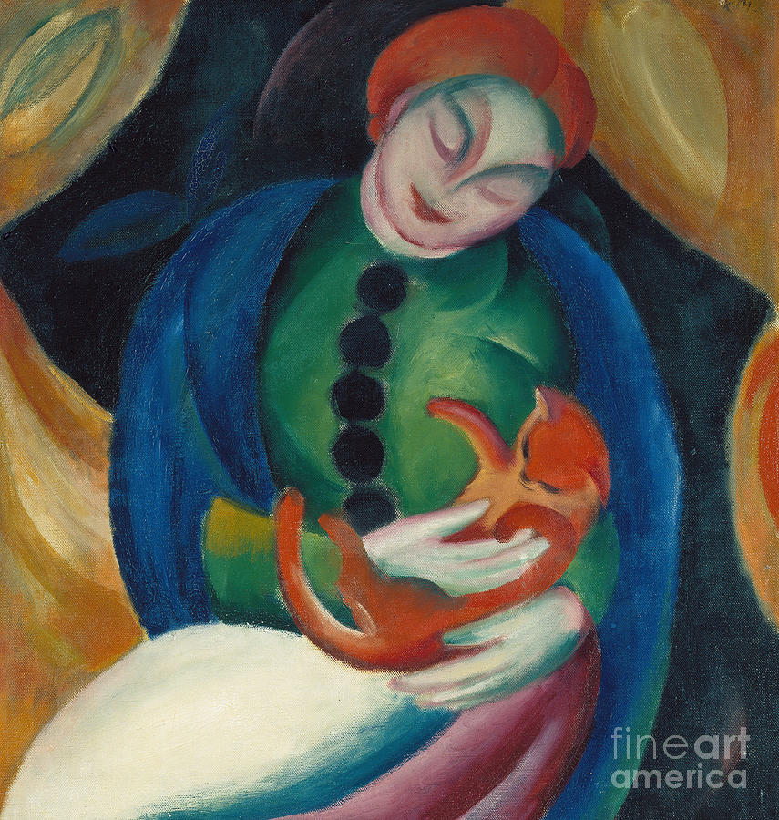 Girl With A Cat II Painting by Franz Marc