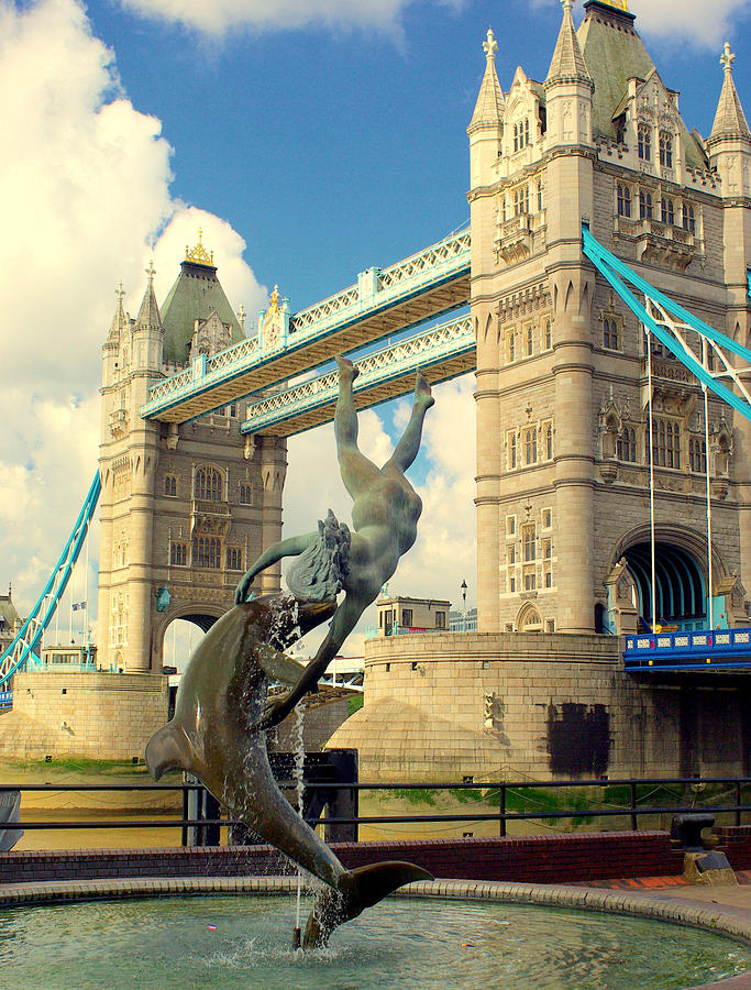 London Photograph - Girl with a Dolphin and Tower Bridge London by Iain MacVinish