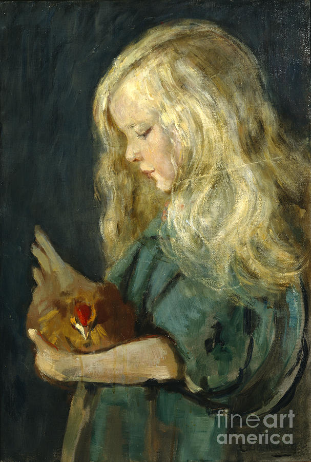 Girl with a hen Photograph by Oda Krohg
