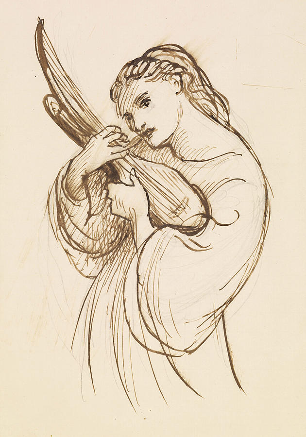 Girl with a Musical Instrument Drawing by Dante Gabriel Rossetti