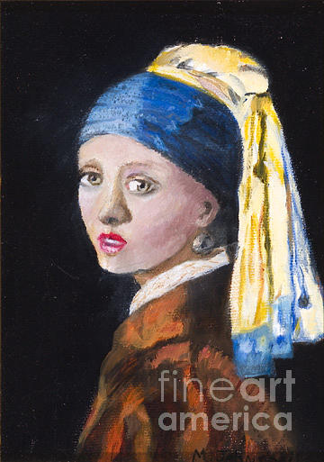Girl With A Pearl Earring after Johannes Vermeer by Marilyn Nolan-johnson Painting by Marilyn Nolan-Johnson