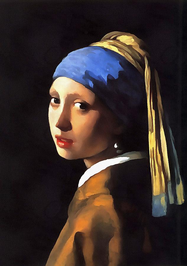 Girl with a Pearl Earring After Johannes Vermeer Painting by Taiche Acrylic Art