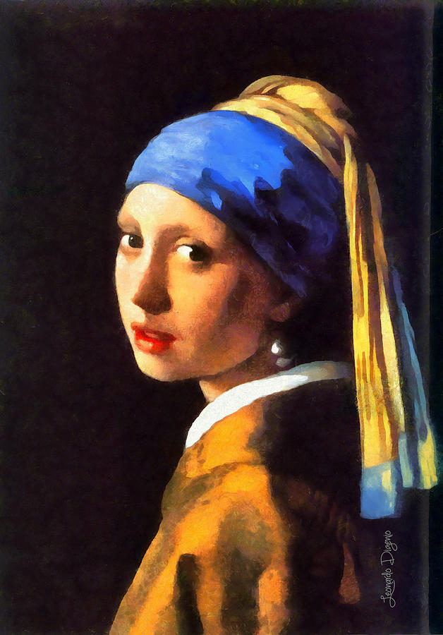 Adult Painting - Girl With A Pearl Earring By Johannes Vermeer Revisited by Leonardo Digenio Adult Painting - Girl With A Pearl Earring By Johannes Vermeer Revisited by Leonardo Digenio