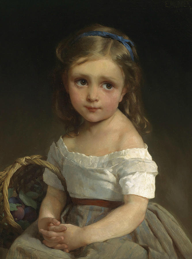 Basket Painting - Girl with Basket of Plums by Emile Munier