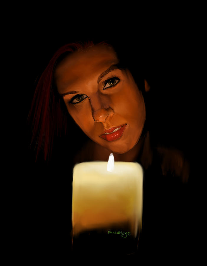 Candle Painting - Girl with candle by Myke Irving