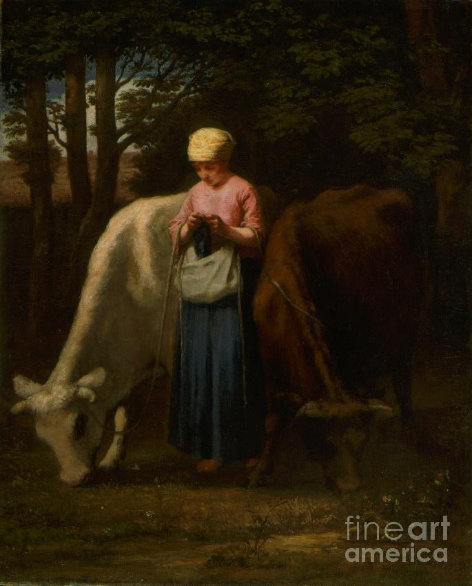 Girl with Cows Painting by MotionAge Designs