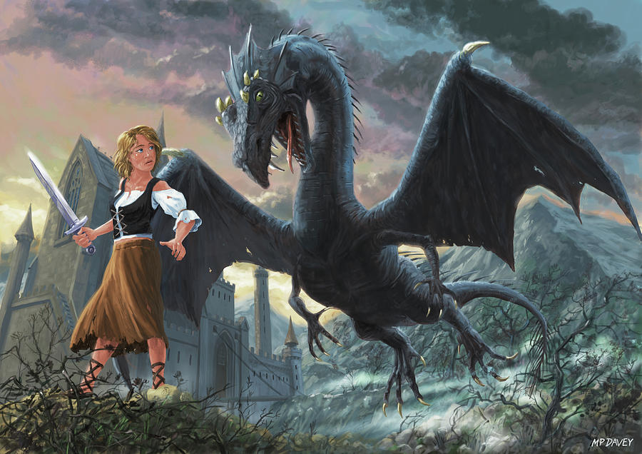 Girl with Dragon Fantasy Digital Art by Martin Davey